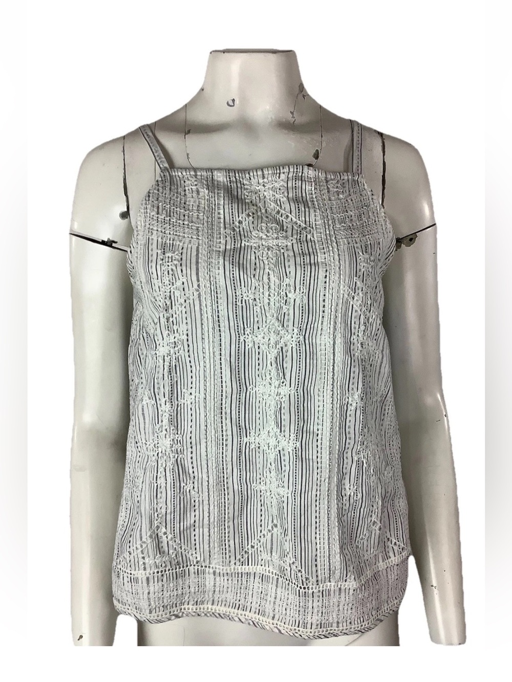 Anthropologie Sz 8 100% Cotton Embroidered Spaghetti Strap Boho Summer Tank